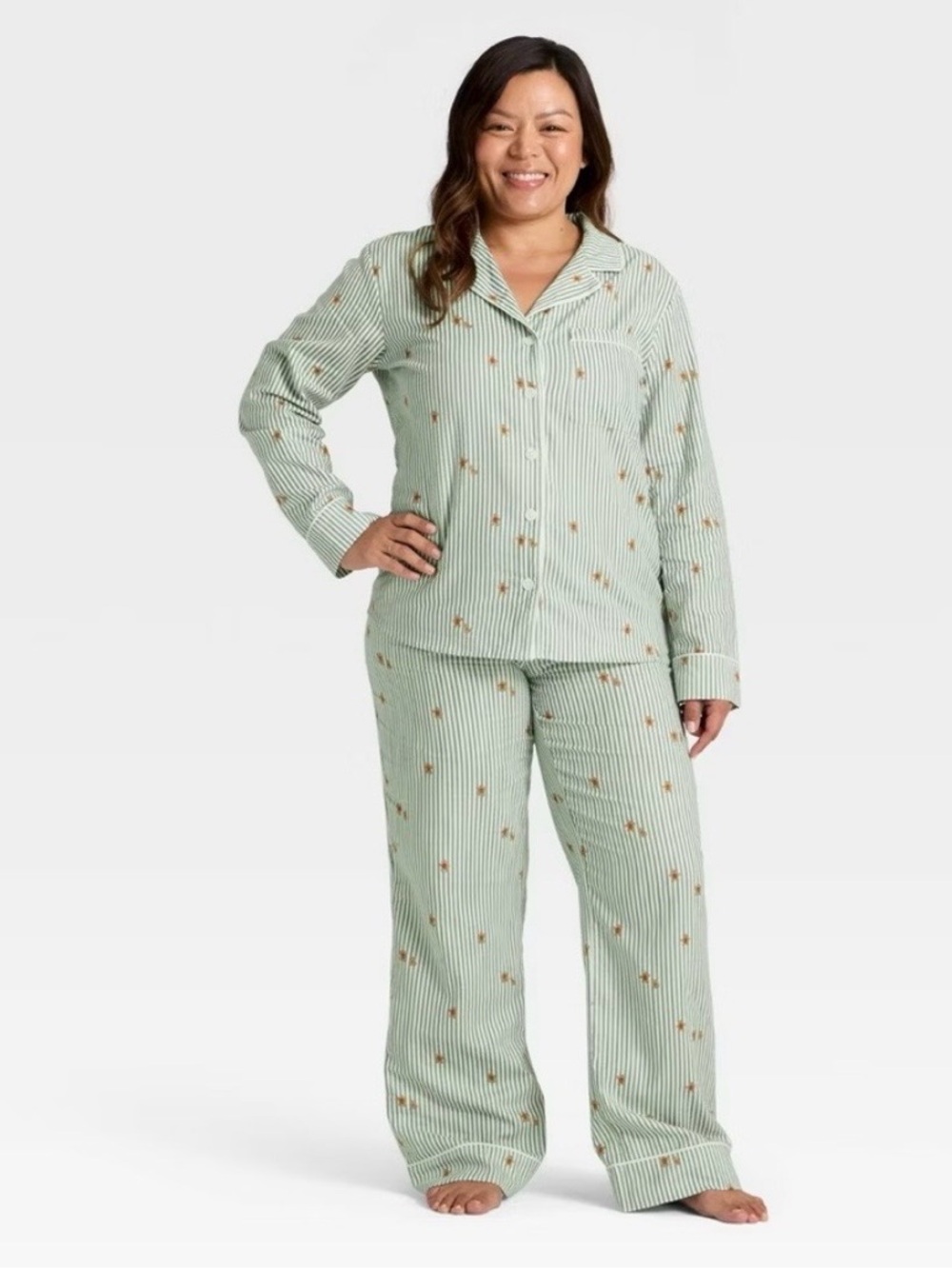 Wondershop Mint Green Striped Floral Pajama Set Womens XXL